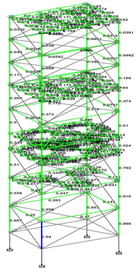 Full multi-level 3D structural engineering rendering and structural analysis framework layout of the chimney system.