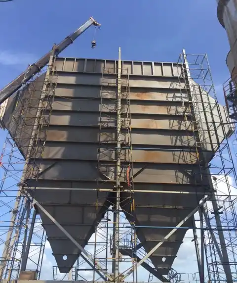 Heavy steel structural fabrication and assembly of electro static precipitator hopper unit.