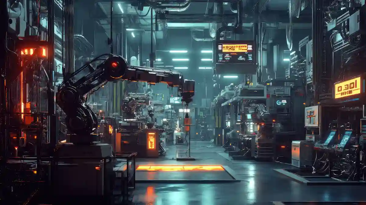 Automated industrial machinery assembly line inside an engineering production workshop.