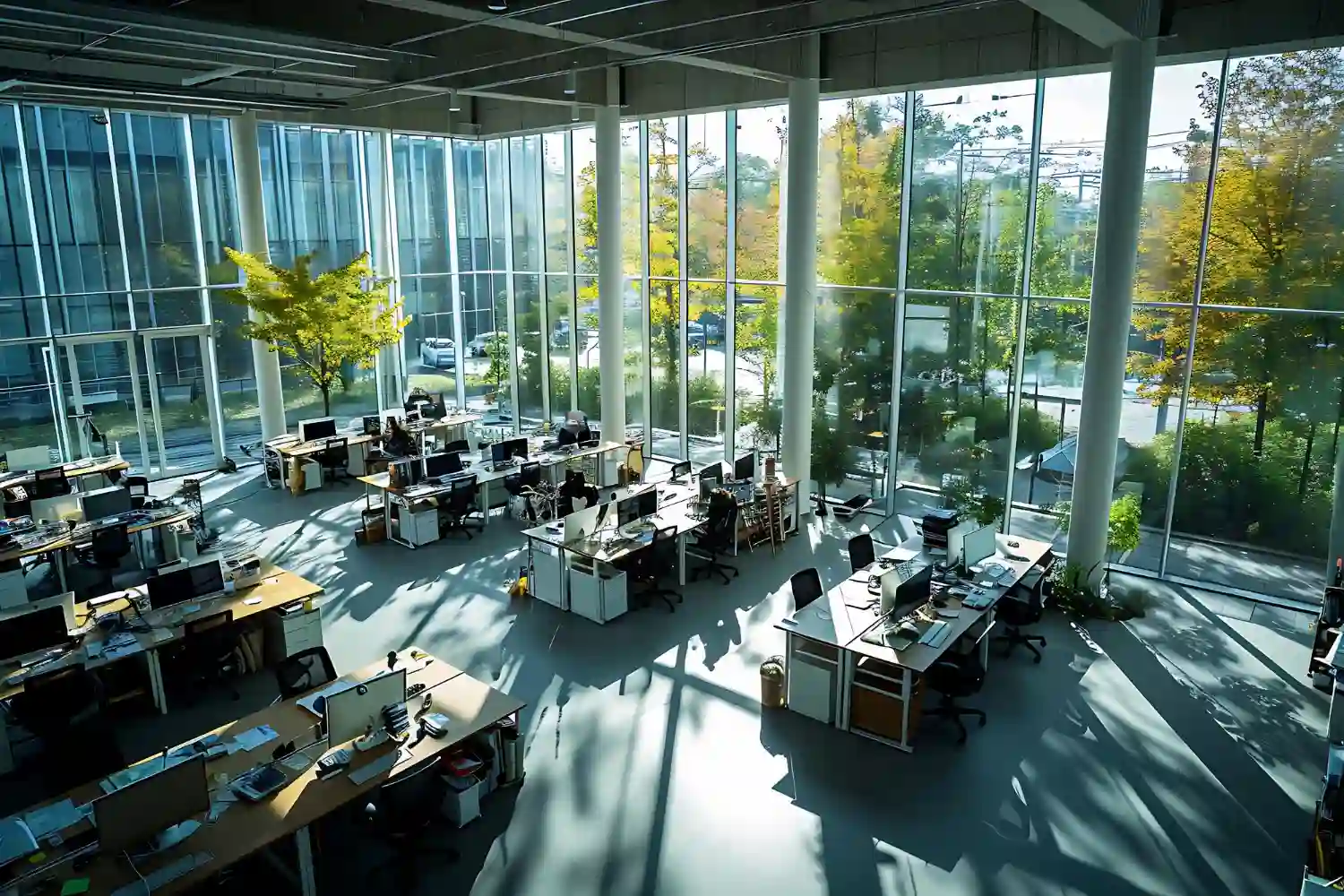 Technical workstations equipped with advanced engineering software suites and network setup.